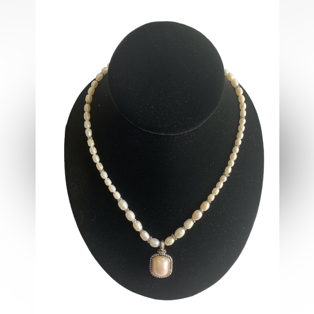 Vintage Coro Pearl Beaded Necklace and Pendant with Silver Tone Clasp Signed
